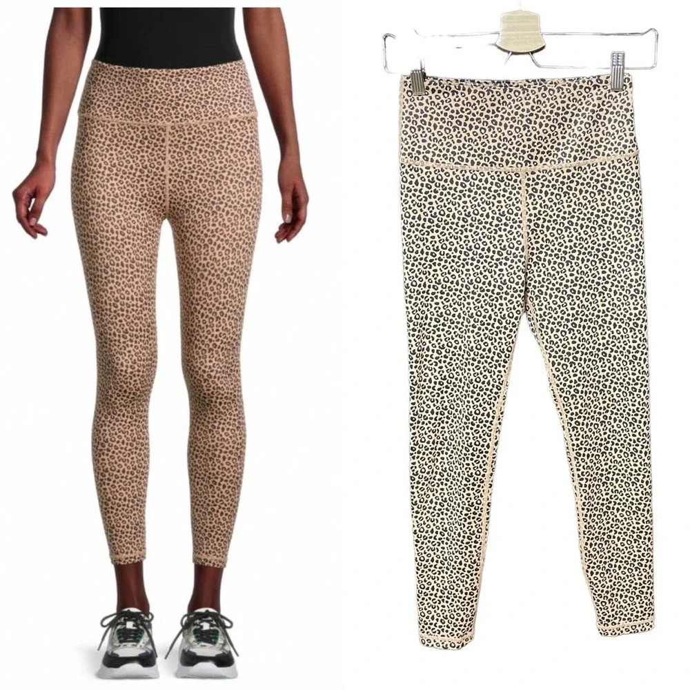Allfenix‎ Leggings High-Waisted Leopard Print Stretch Tan Black Size Small